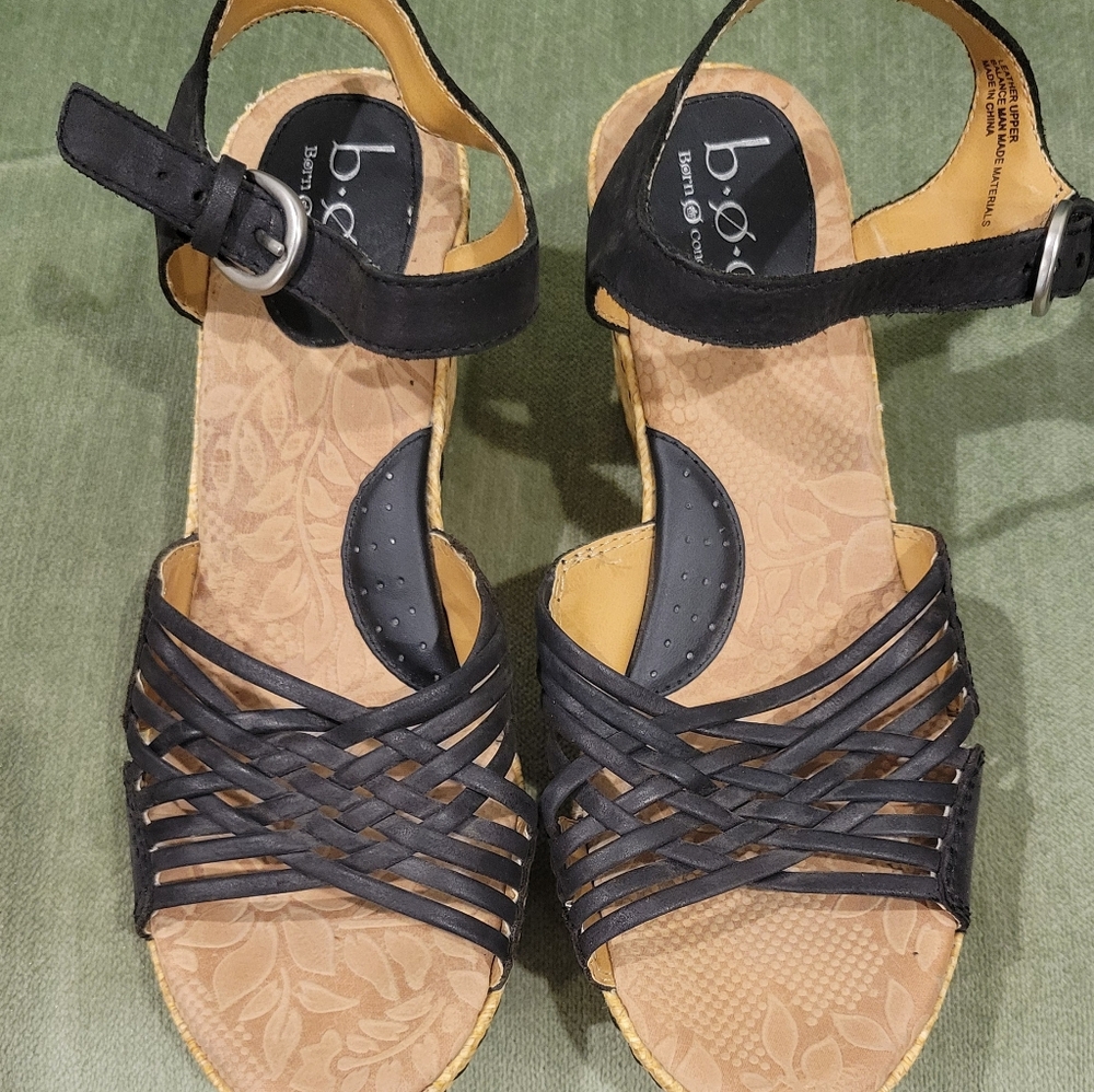 Born Black Wedge Sandals Size 8